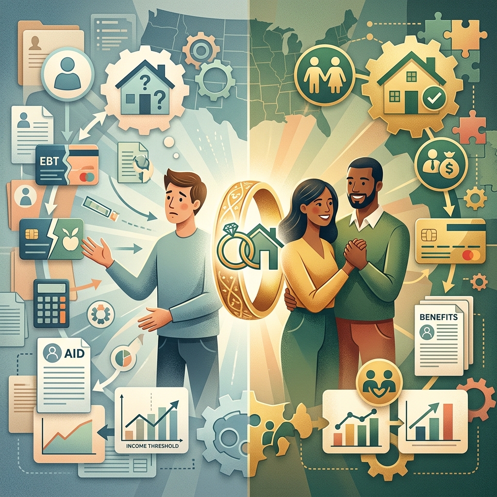 Marriage can change how agencies count your household income, assets, and family size for public benefits.