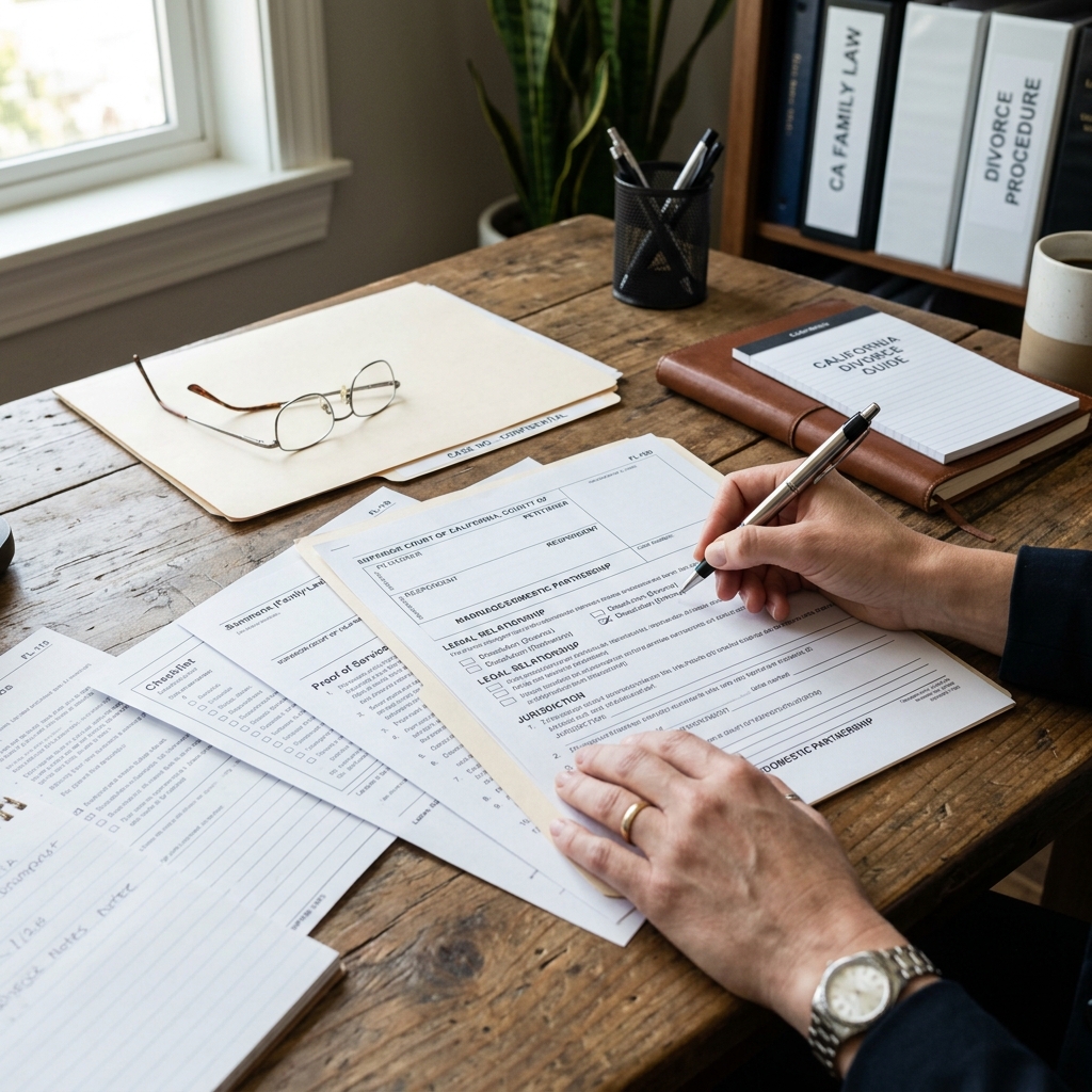 A clear, practical guide to starting a California divorce case, from forms to filing to service.
