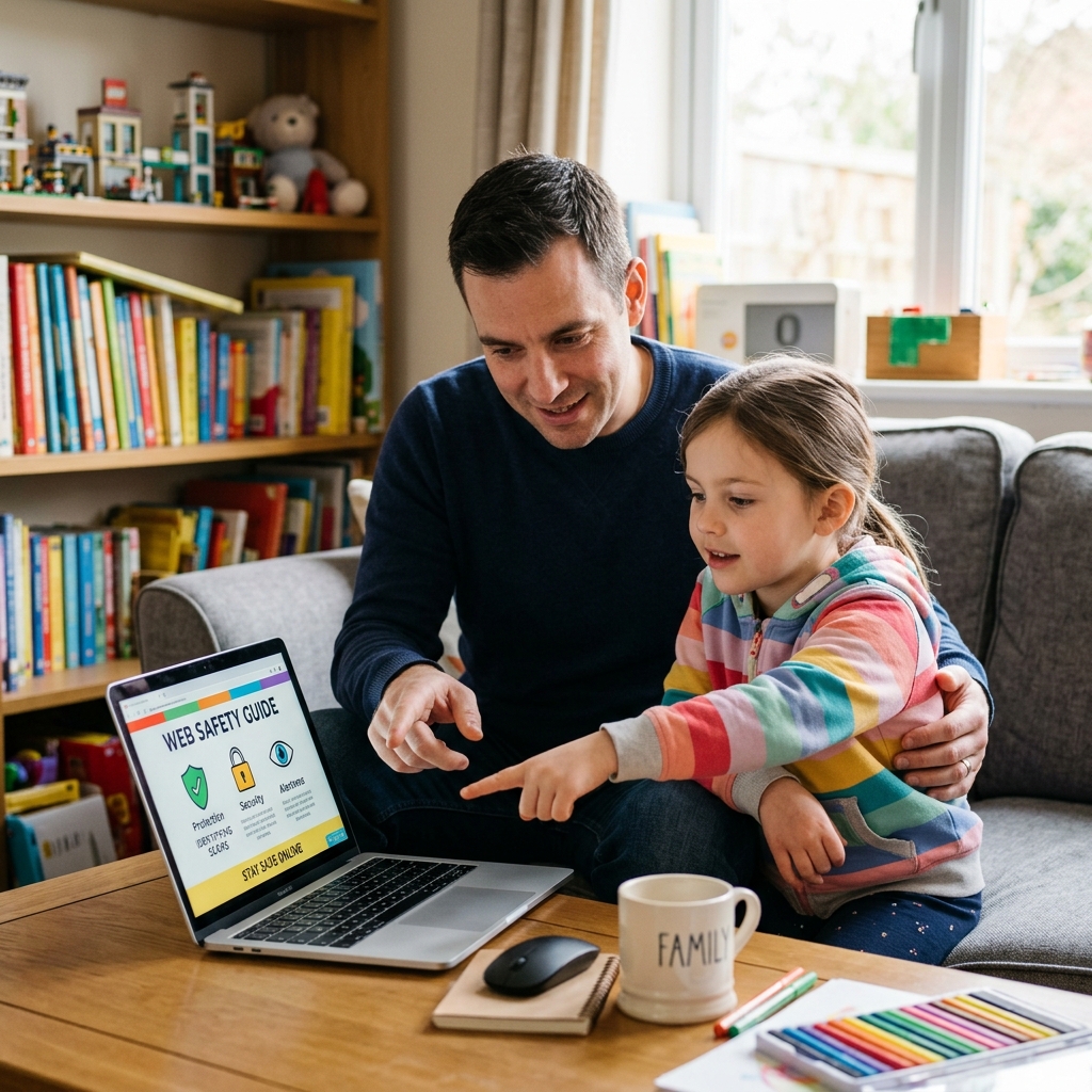 Practical ways parents can teach children to spot tricks, protect data, and ask for help online.