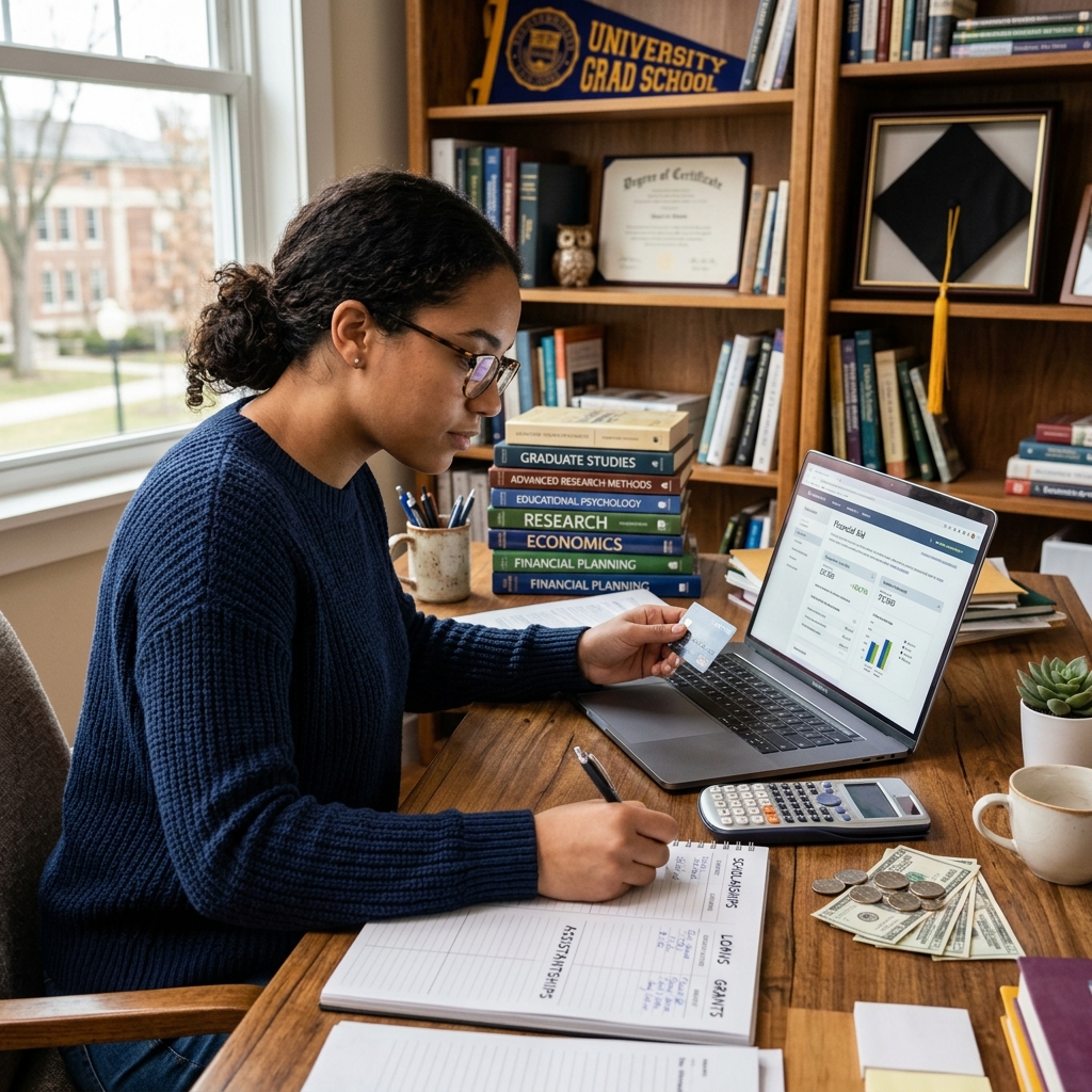 A practical guide to funding graduate study with aid, work options, and loans.