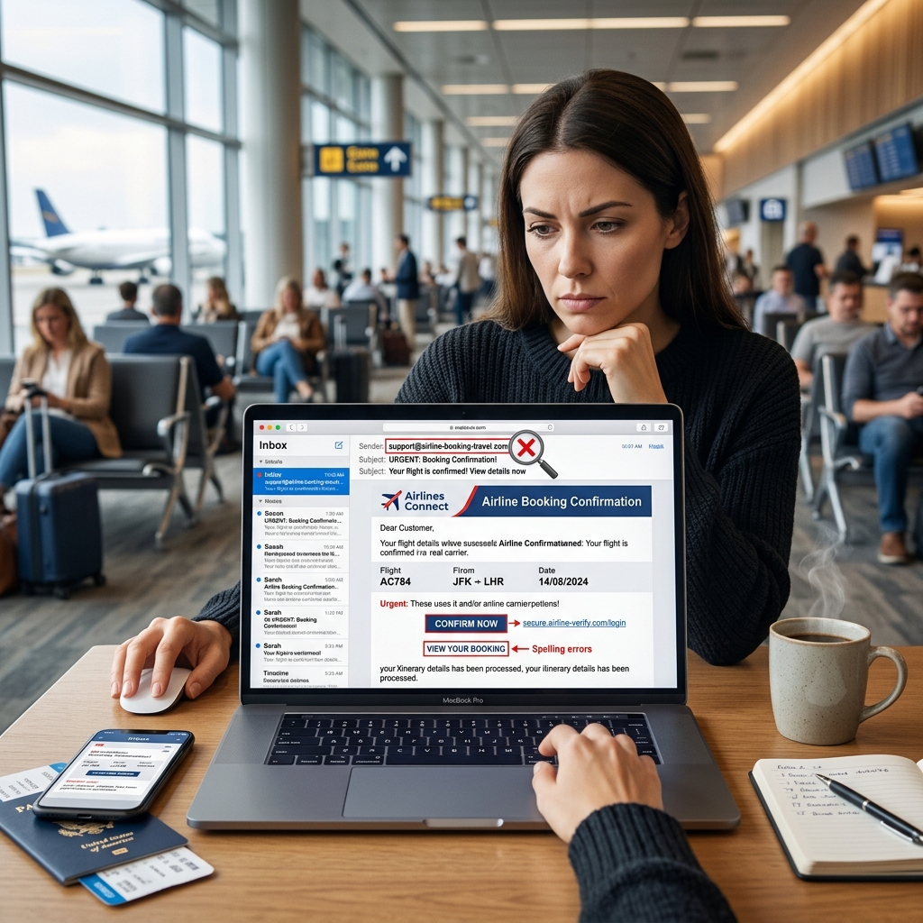 Learn how convincing travel emails work, what warning signs to watch for, and how to respond safely.