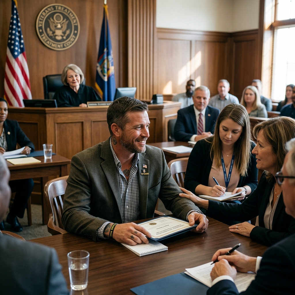 An in-depth look at how veterans treatment courts provide structured rehabilitation, reduce recidivism, and offer a meaningful alternative to prison for former service members.
