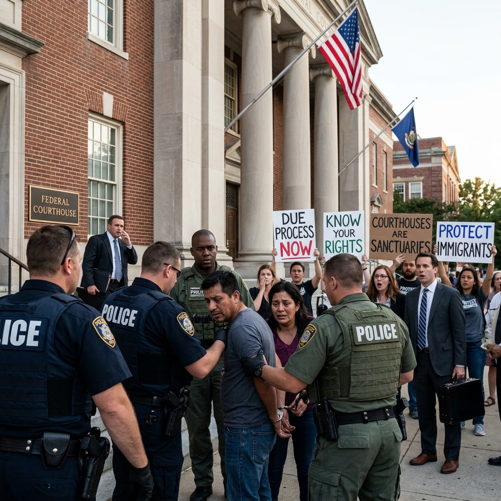 How federal immigration agents operate in and around courthouses, and what protections state laws and courts provide to people who must appear there.