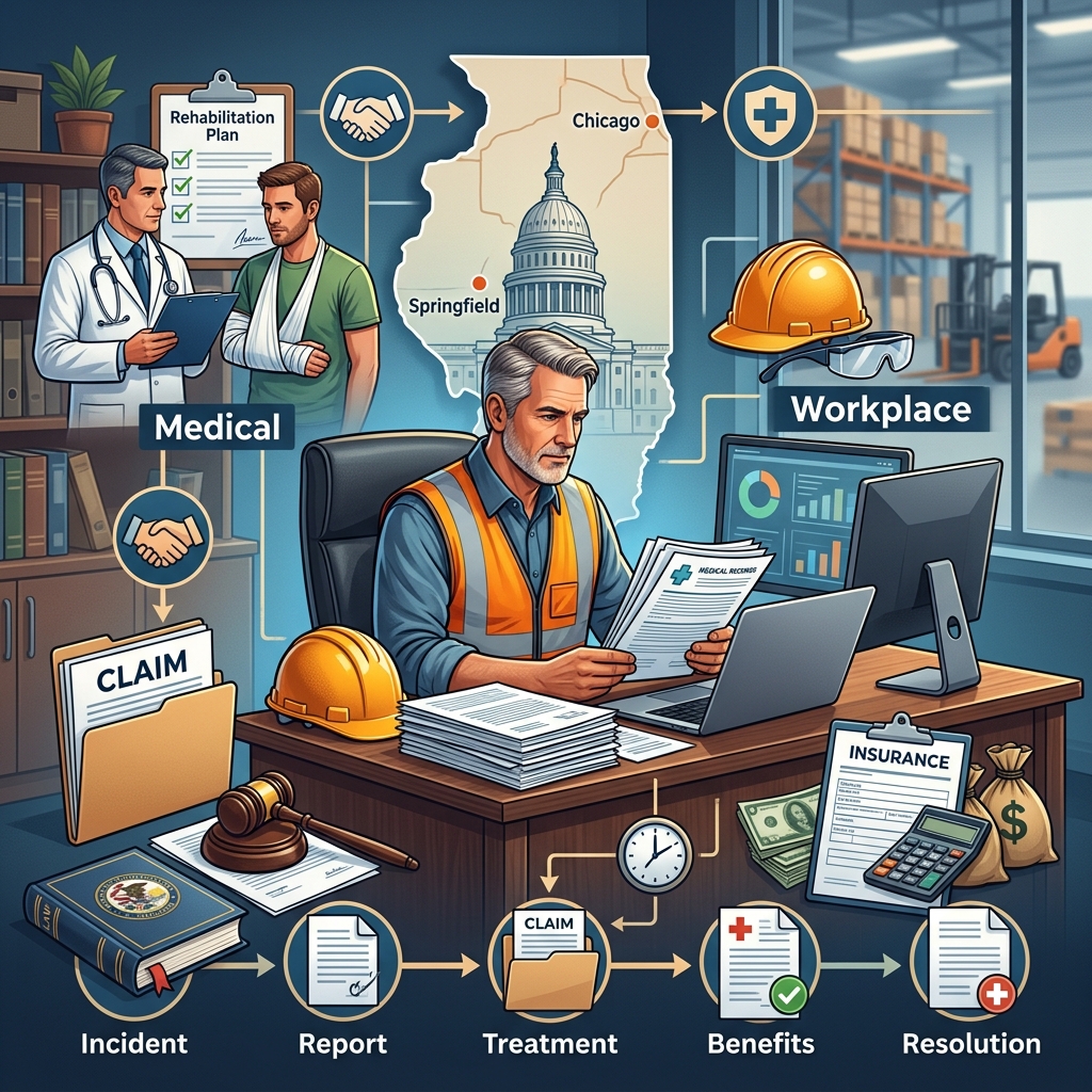 A practical guide to coverage, claims, benefits, deadlines, and employer duties in Illinois workers’ compensation law.