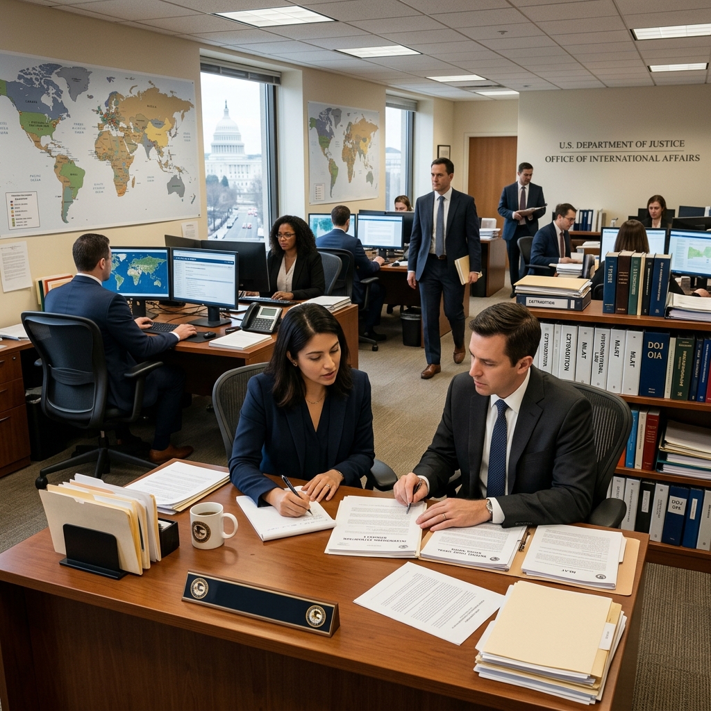 How the U.S. Department of Justice coordinates extradition, evidence sharing, and prisoner transfers through its Office of International Affairs.