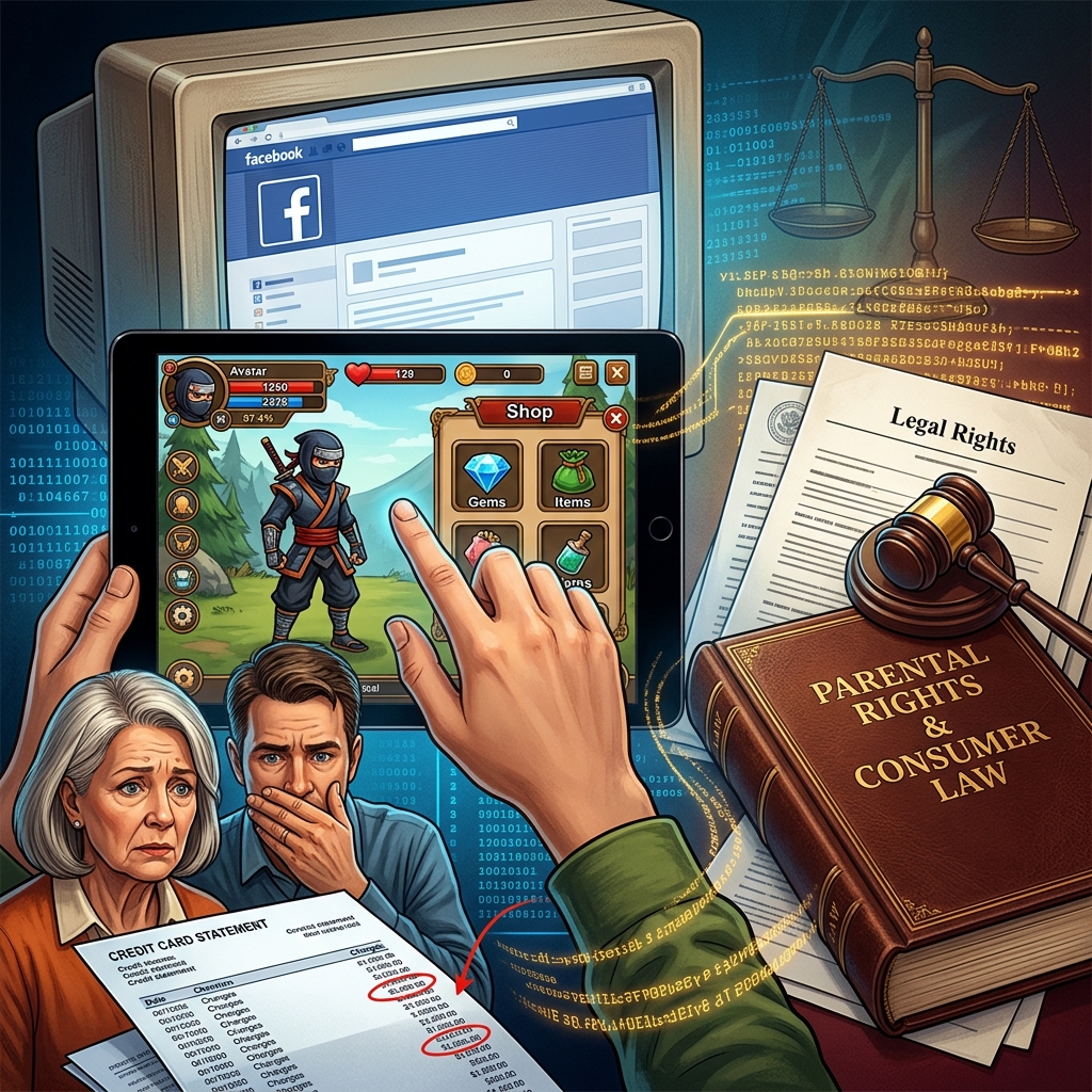 How a parent’s lawsuit over Ninja Saga credits on Facebook highlights the legal risks of kids’ in‑app and virtual currency purchases.