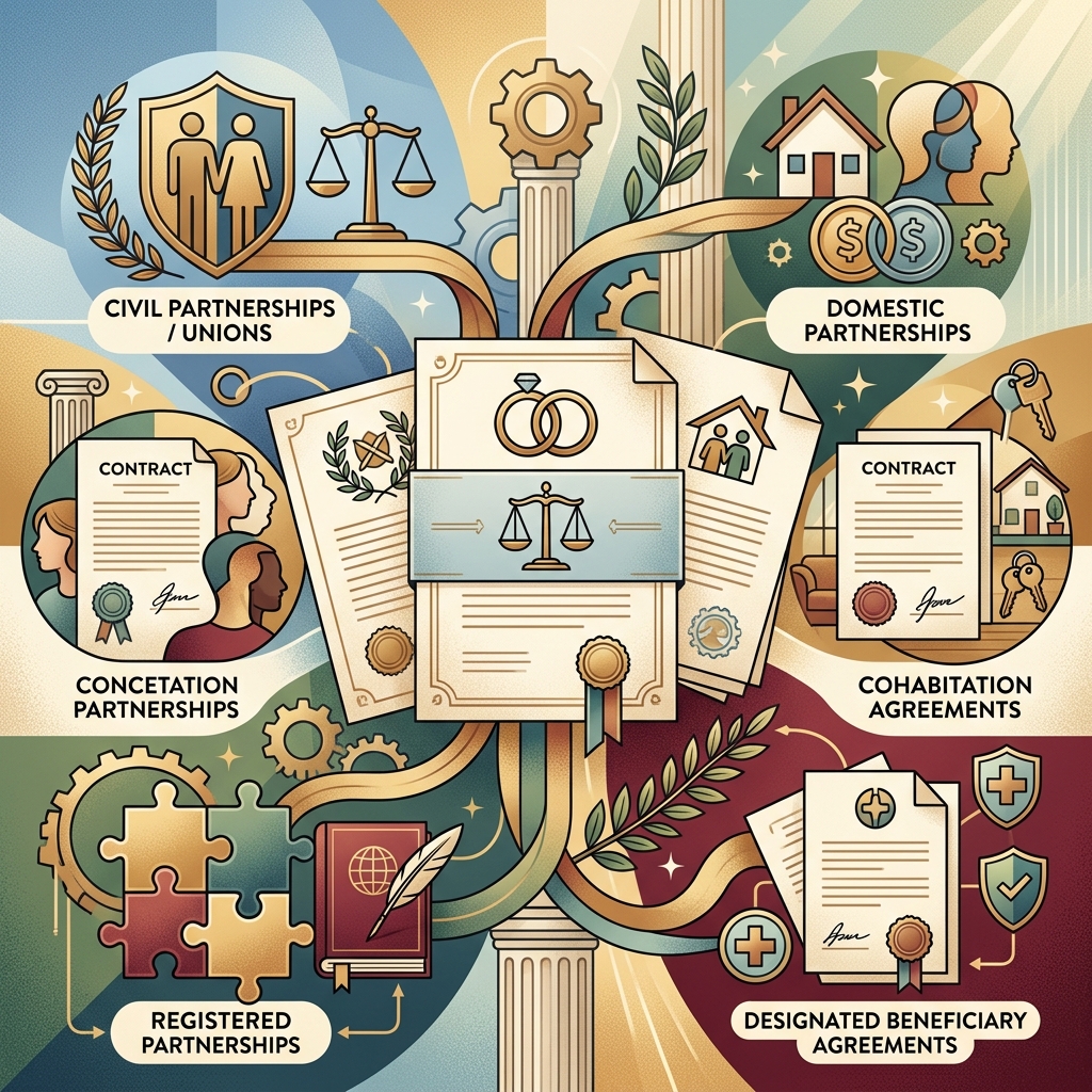 Explore civil unions, domestic partnerships, cohabitation and more to structure committed relationships beyond traditional marriage.