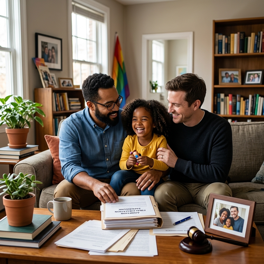 An in-depth look at how laws, bias, and planning affect LGBTQ+ couples who foster or adopt children across the United States.