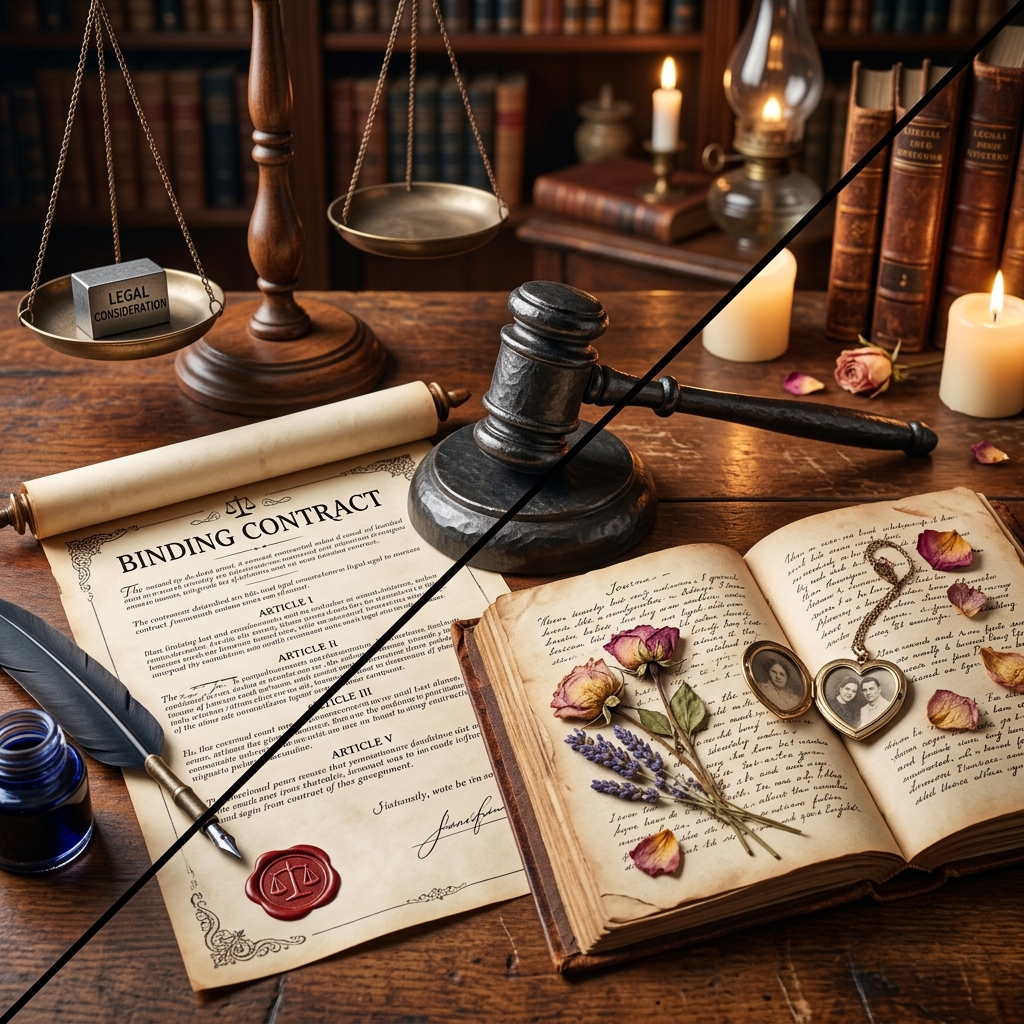 Why Love and Affection Cannot Form a Binding Contract Explaining why emotional promises like love and affection do not qualify as legal consideration in enforceable contracts.