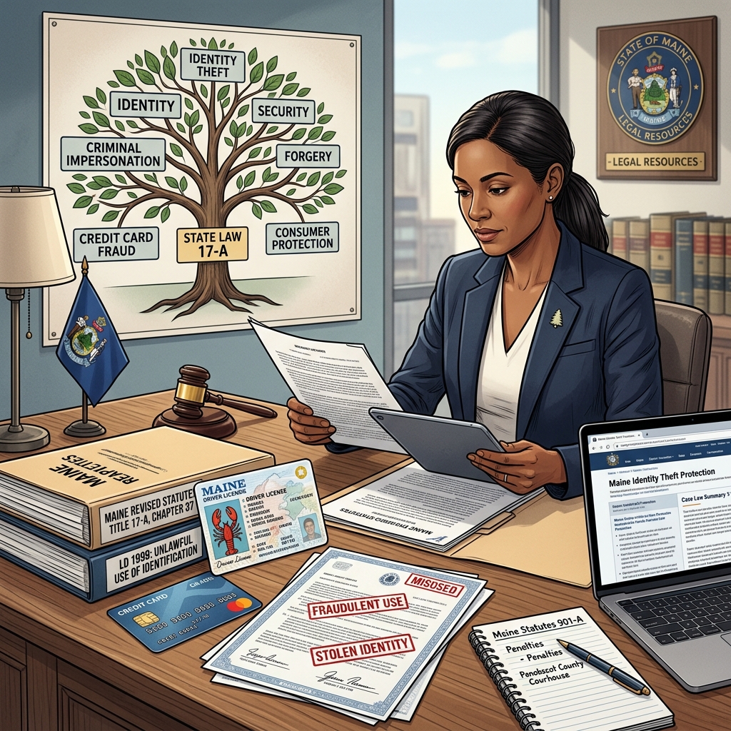 A practical guide to Maine’s identity theft and misuse of identification laws, penalties, victim remedies, and key protections.