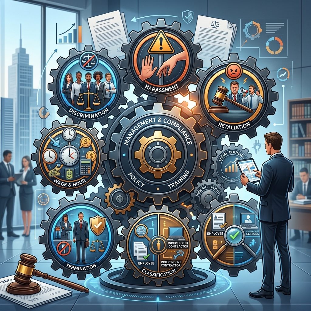 A practical, plain‑English guide to the six recurring sources of employment lawsuits and how employers can reduce exposure.