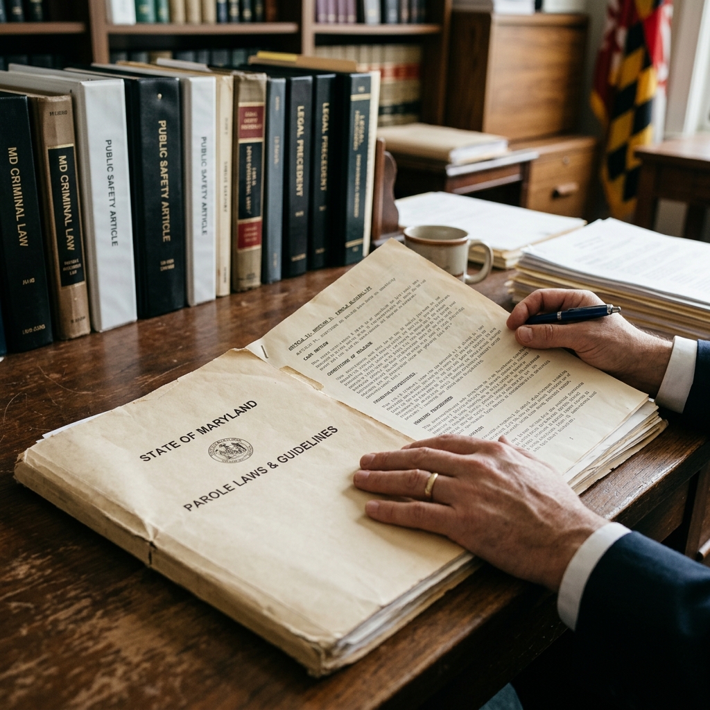 A clear guide to parole eligibility, hearings, supervision, and release rules in Maryland.