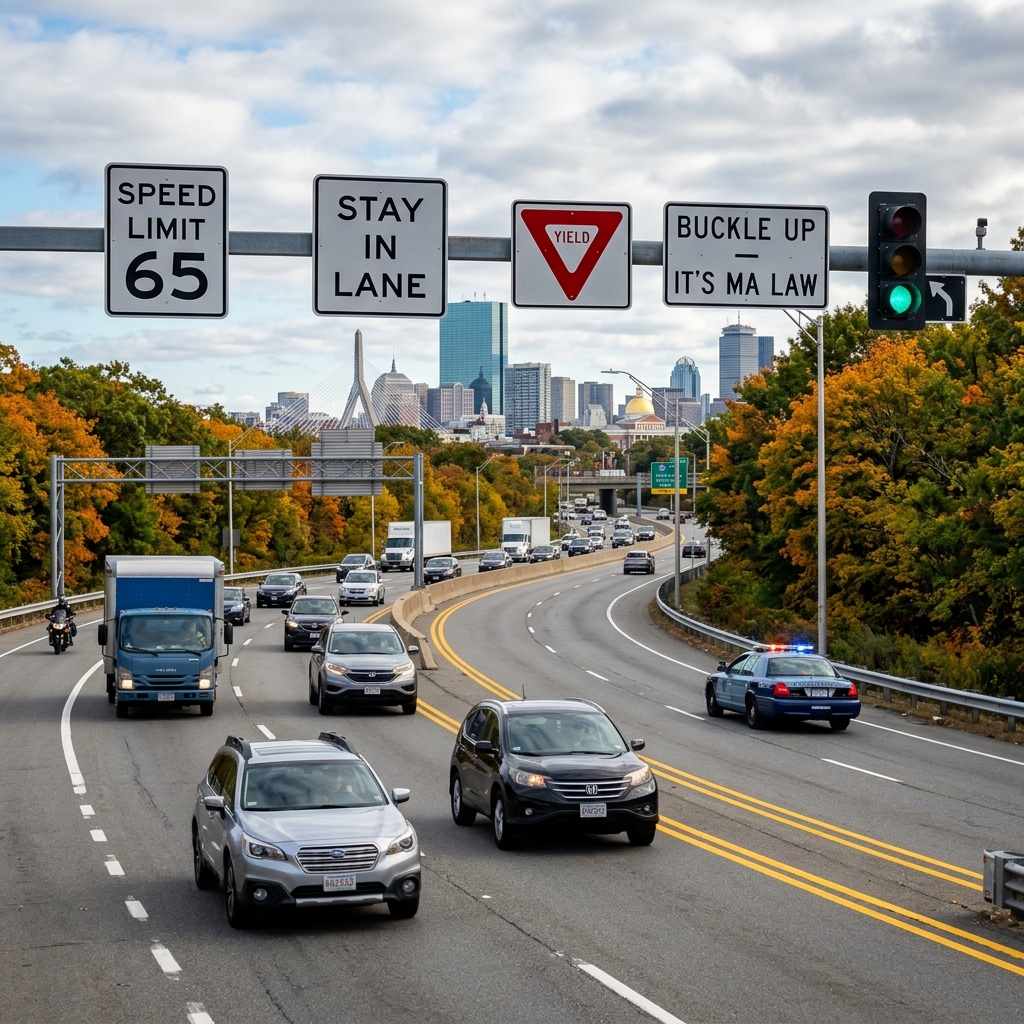 A practical, plain-language guide to Massachusetts traffic rules, penalties, and driver rights for safer and more informed driving.