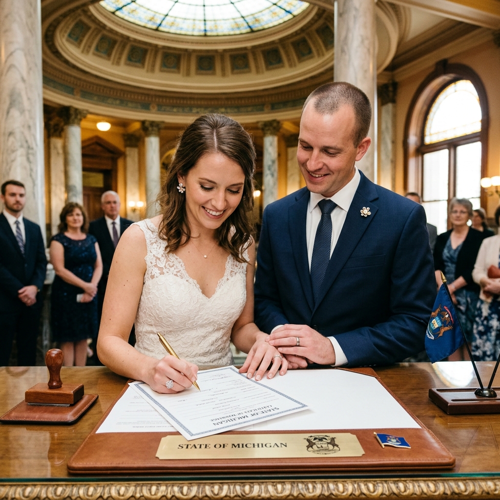 A practical guide to marriage rules, licenses, and ceremony requirements in Michigan.