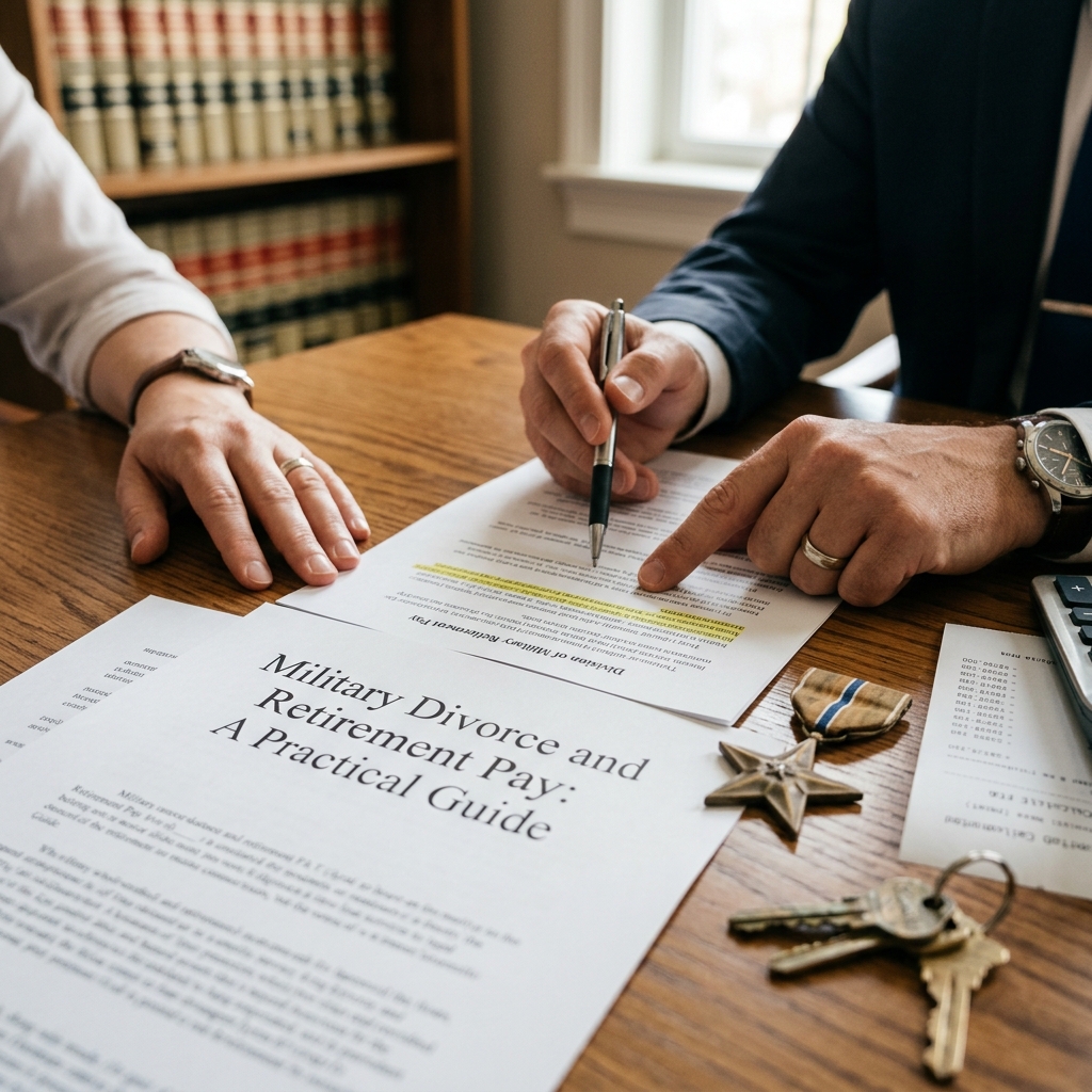 Understand how military retirement pay is treated in divorce, including court division rules, DFAS direct payments, and former spouse rights.