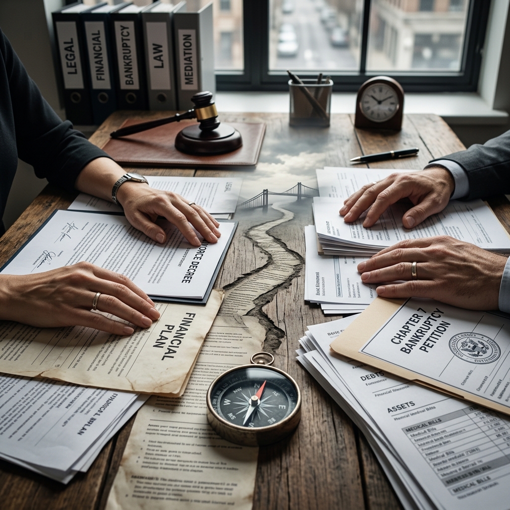 How divorce and bankruptcy intersect, affect debts, support, and property, and what couples should understand before filing either case.
