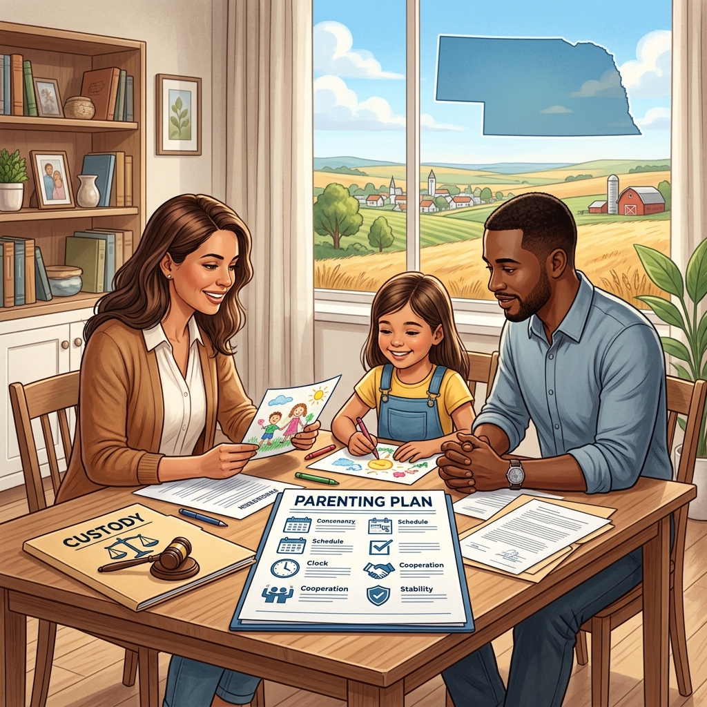 A practical guide to how Nebraska courts decide child custody, what parents’ rights and responsibilities are, and how to build a workable parenting plan.