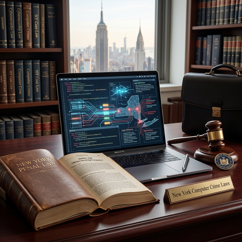 A practical, plain-language guide to New York’s main computer and cyber crime offenses, penalties, and key legal concepts.