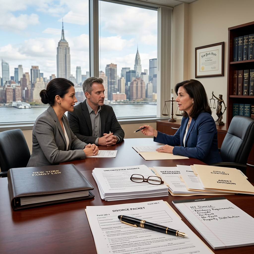 A practical guide to the grounds, filing rules, and key issues in a New York divorce.