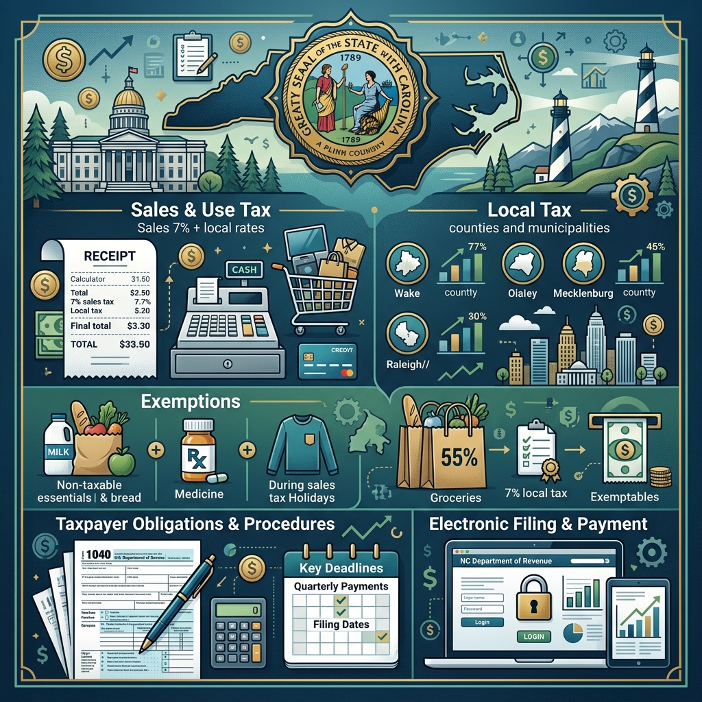 North Carolina Consumer Tax Rules Explained A practical guide to North Carolina consumer sales, use, and income tax rules for everyday taxpayers and shoppers.
