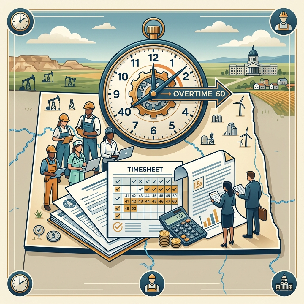 A clear, practical guide to overtime pay, exemptions, and recordkeeping requirements for North Dakota workers and employers.