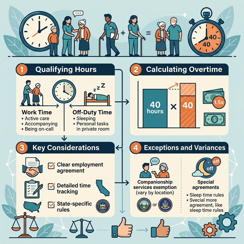 A clear guide to how federal and state labor laws treat overtime pay for live-in and in-home caregivers, and what families and workers must know.