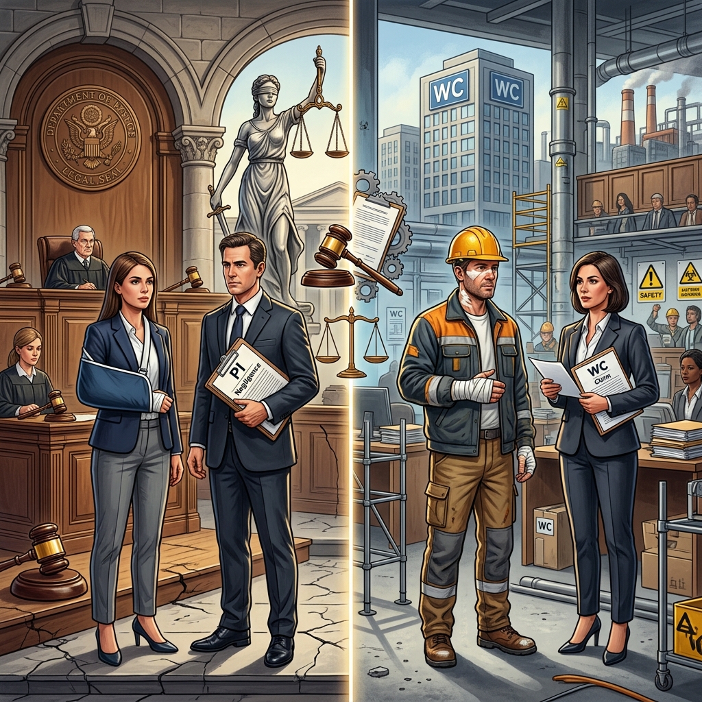 Understand how personal injury lawsuits and workers’ compensation claims differ in fault, benefits, process, and strategy after an injury.