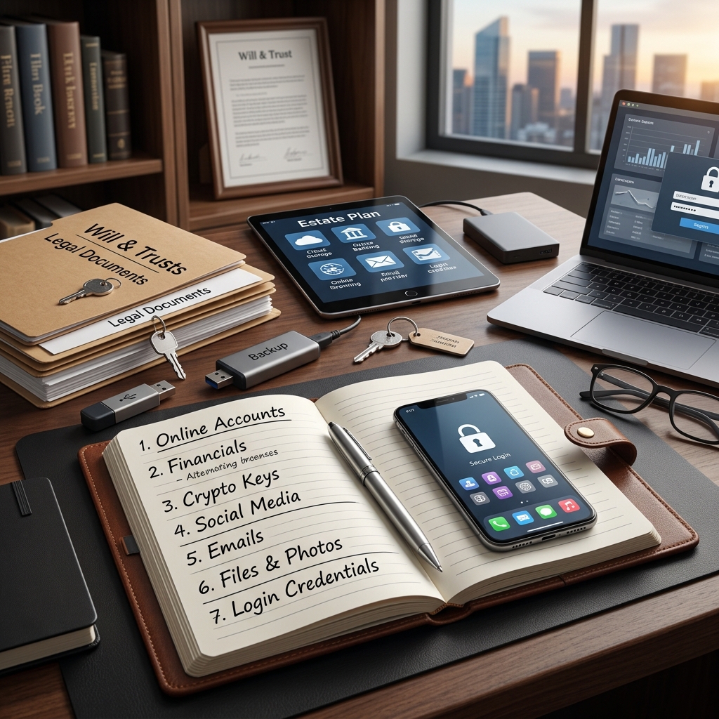 Learn how to identify, organize, and legally protect your online accounts, digital files, and virtual assets within a modern estate plan.