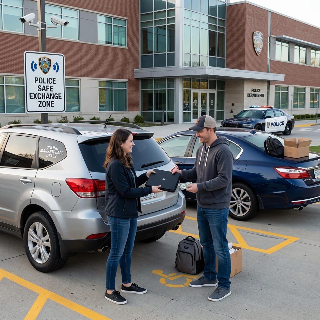 How police safe exchange zones help protect buyers, sellers, and families during in‑person online marketplace transactions.