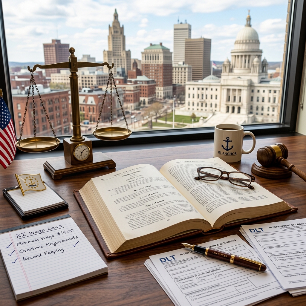 A practical guide to pay rules, overtime, breaks, and workplace rights in Rhode Island.