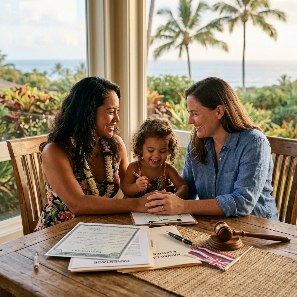 How Hawaii law protects same-sex parents and their children through marriage, adoption and modern parentage rules.