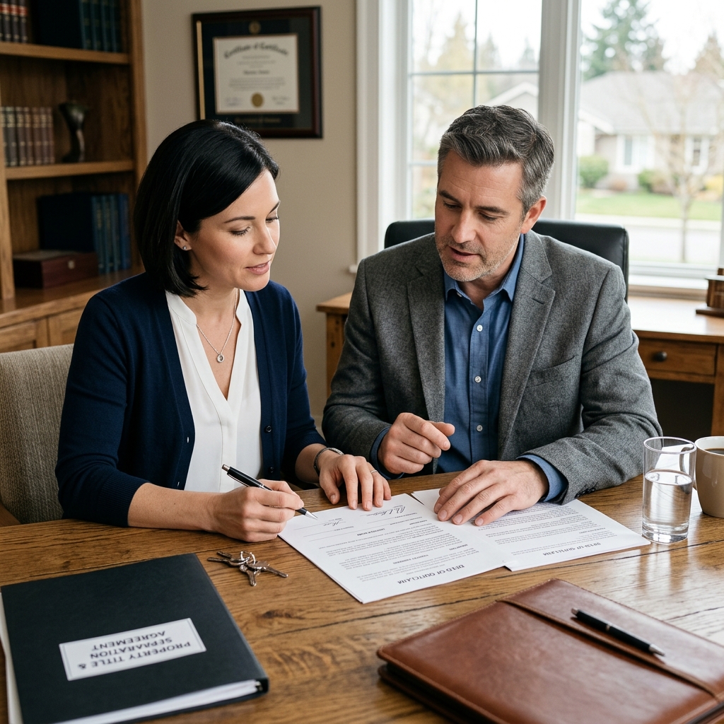 A practical guide to handling shared home ownership, title changes and legal protections when a marriage ends.