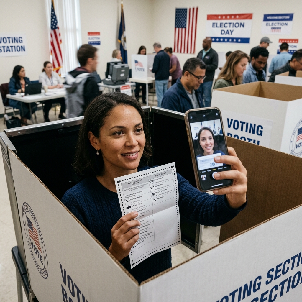How ballot selfies intersect with free speech, voter privacy, and evolving state election laws across the United States.