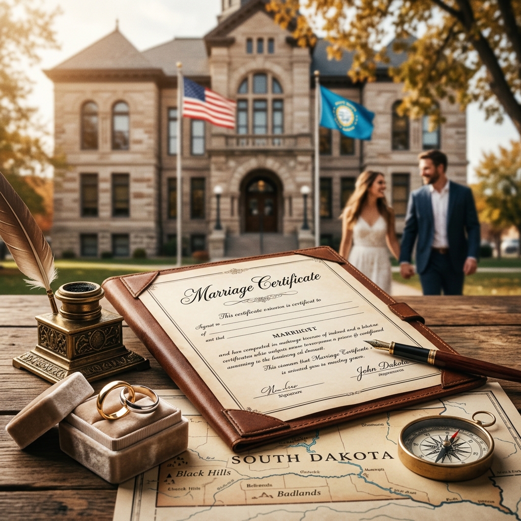 Understand South Dakota marriage license rules, age limits, ID, fees, timing and officiant rules before you plan your wedding.