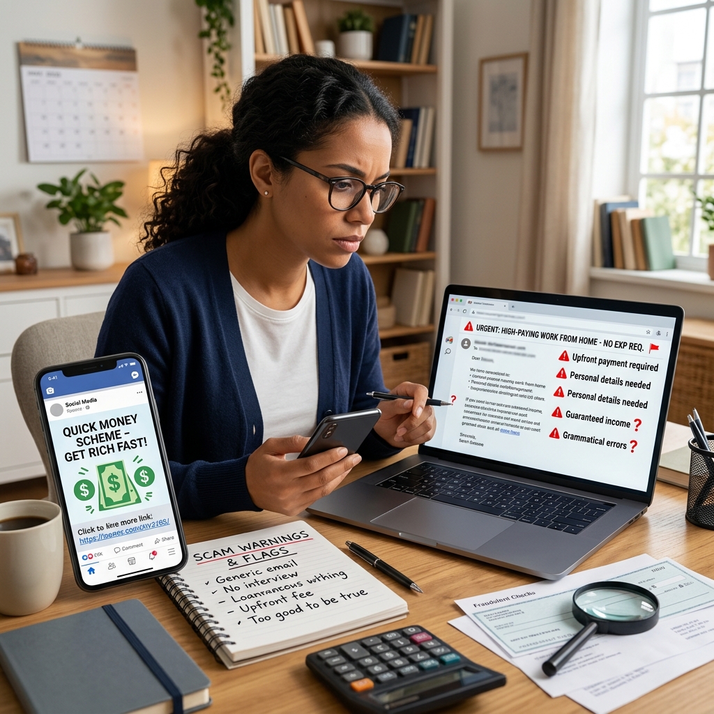 Learn how to recognize fake job offers and risky money-making schemes, avoid common traps, and protect your finances and personal information.