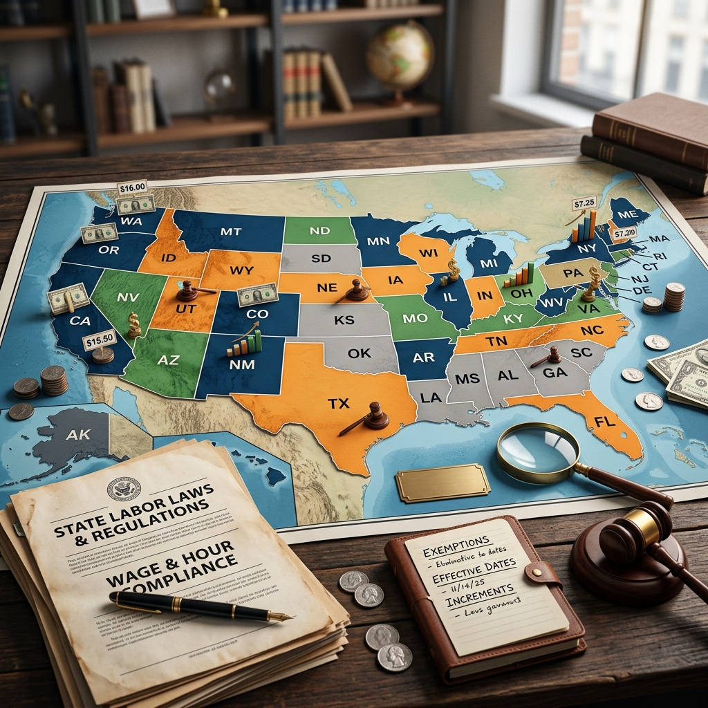A practical guide to how state minimum wage rules work, where federal law still matters, and what employers must watch.