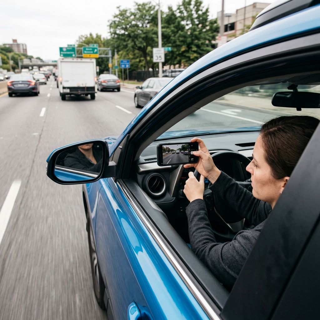 Taking photos behind the wheel can trigger distracted-driving laws, even when the driver thinks the moment is harmless.