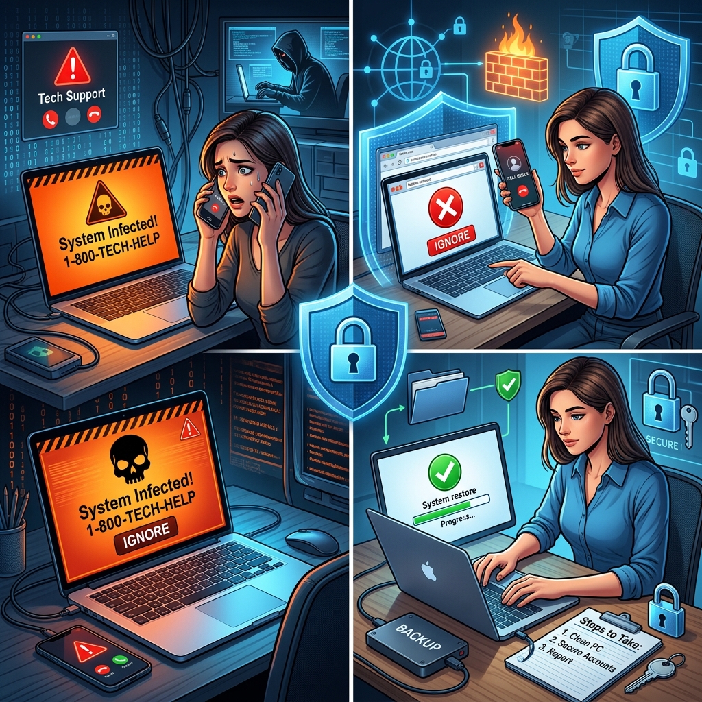Learn how tech support scammers operate, the warning signs to watch for, and the steps you can take to stay safe and recover if you’re targeted.