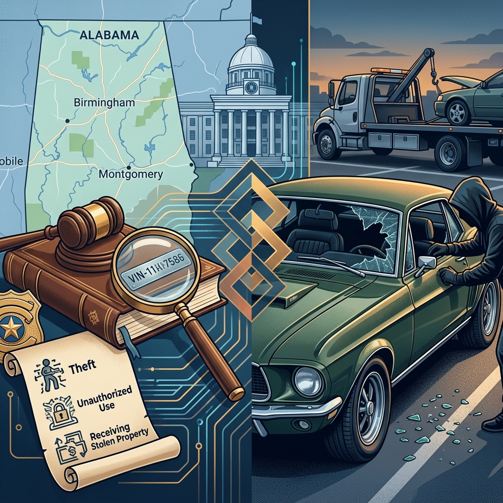A clear, practical guide to Alabama’s motor vehicle theft, unauthorized use, and related offenses, including penalties and key legal definitions.