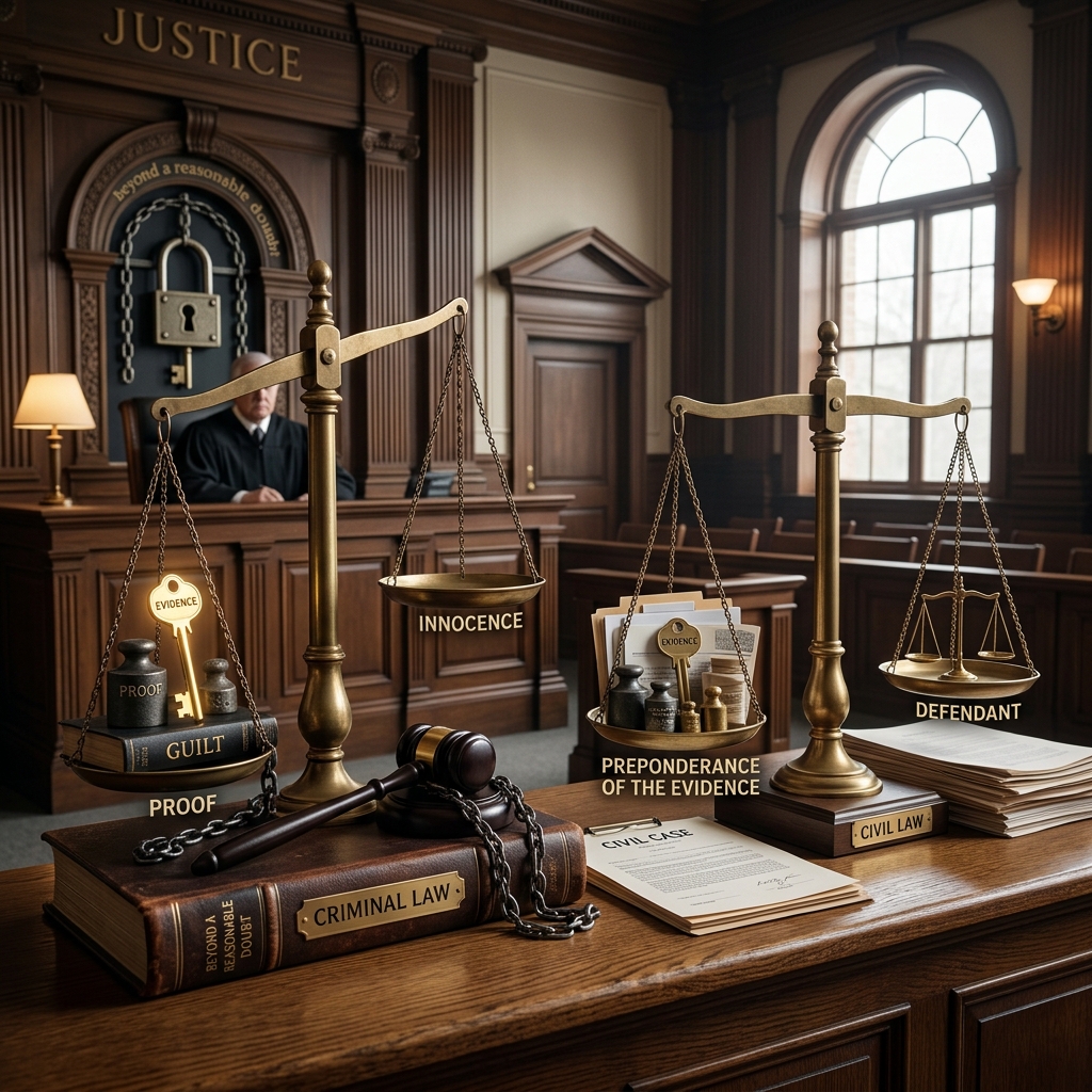 Learn how different burdens and standards of proof shape outcomes in civil lawsuits and criminal prosecutions across the legal system.