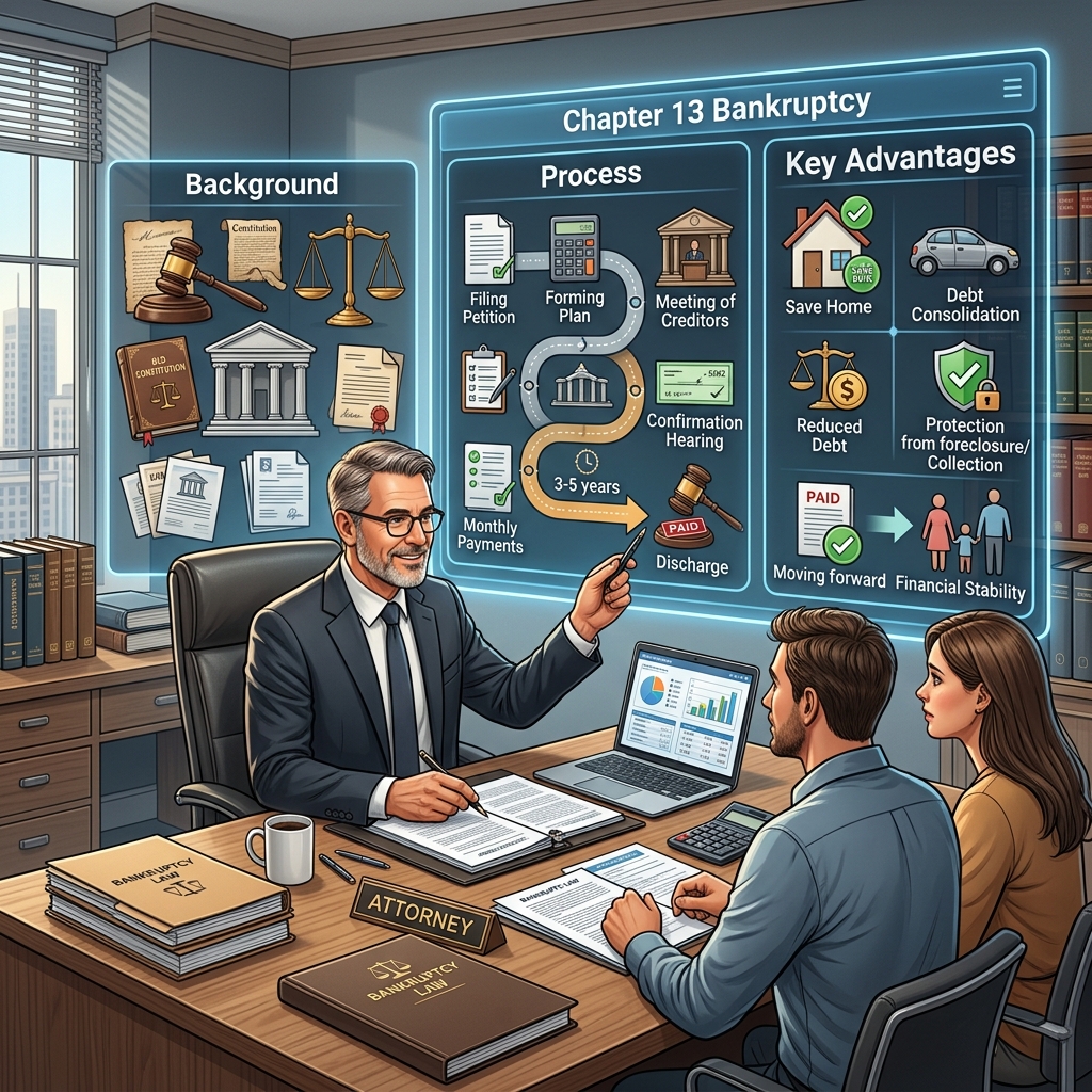 Learn how Chapter 13 bankruptcy helps wage earners reorganize debt, protect property, and build a realistic path toward long‑term financial stability.