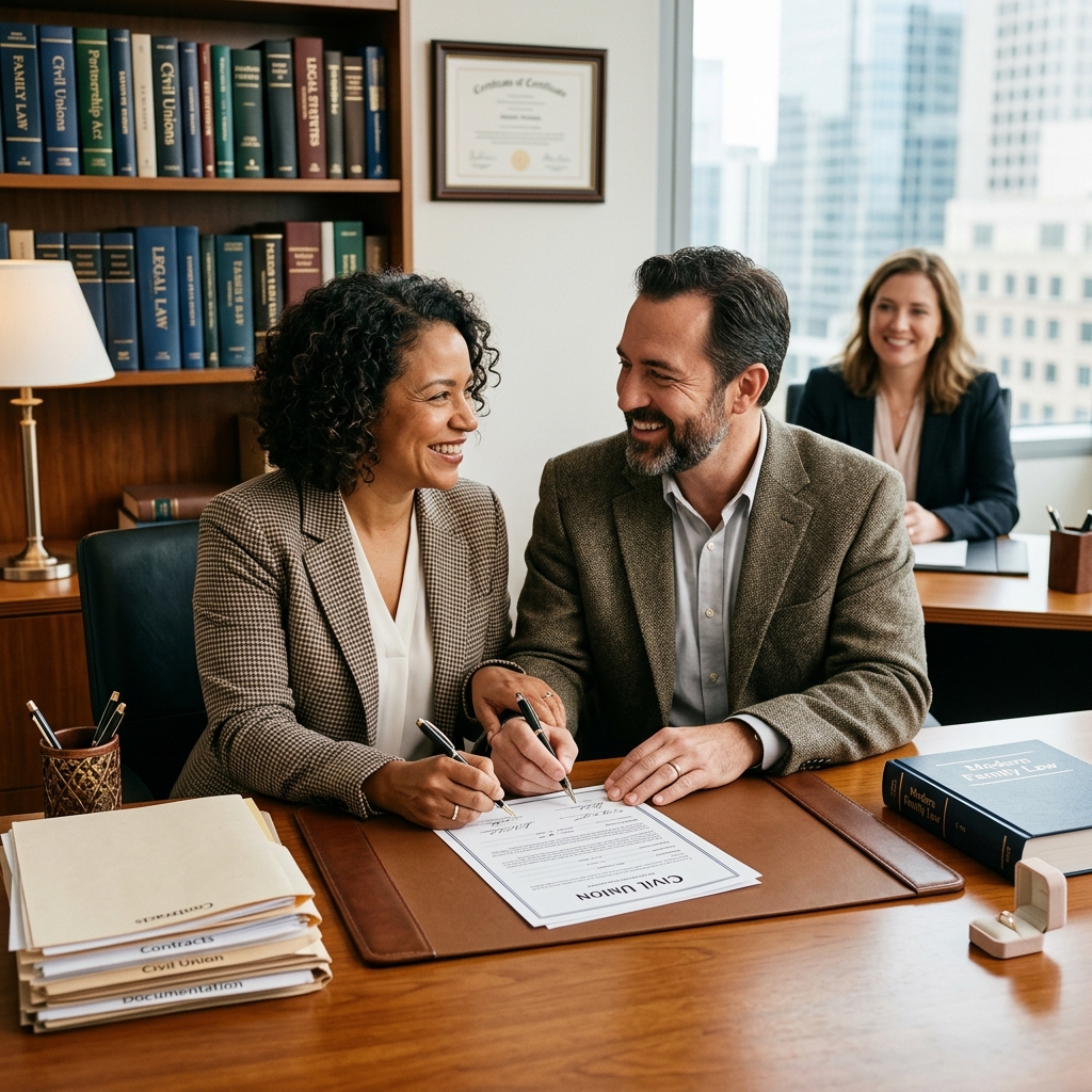 A practical guide to civil unions, their legal effects, benefits, limits, and how they compare to marriage and domestic partnerships.