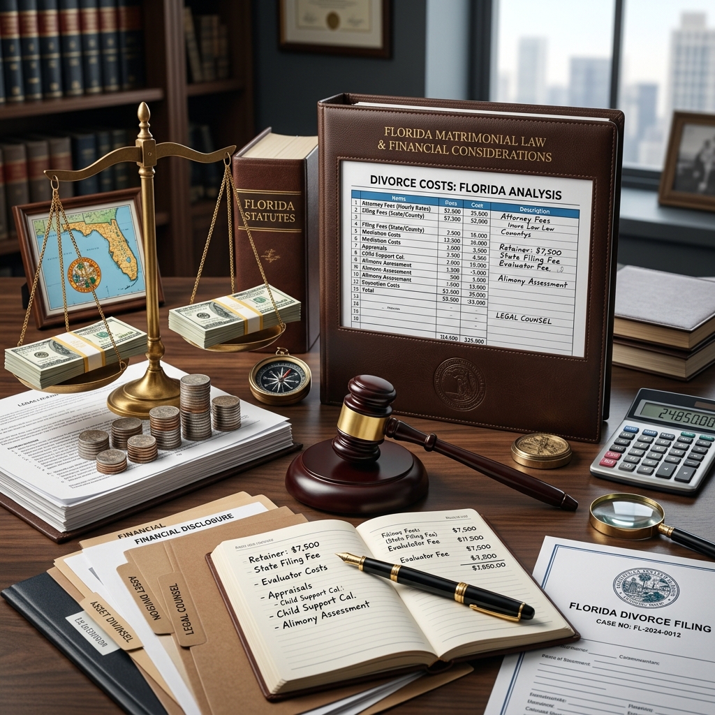 A practical guide to the real financial impact of ending a marriage in Florida, from filing fees to attorney costs.