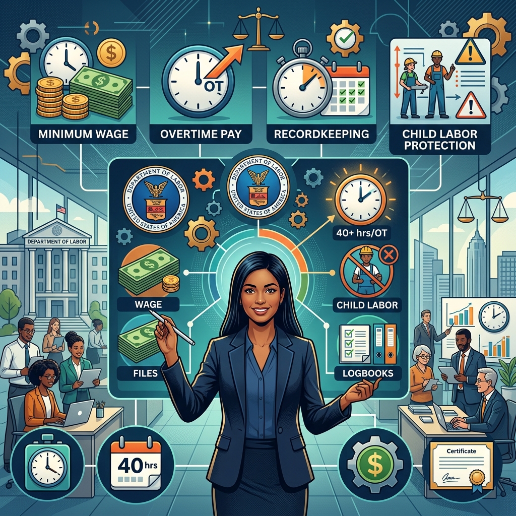 A practical guide to FLSA rules on wages, overtime, child labor, and recordkeeping for U.S. employers and workers.