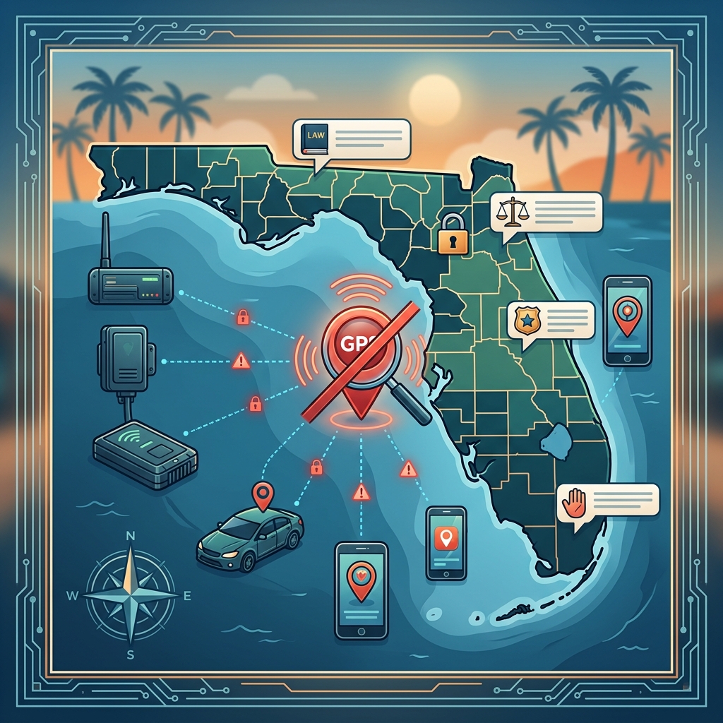 A practical guide to Florida’s GPS tracking laws, penalties, and exceptions for families, businesses, and everyday device users.