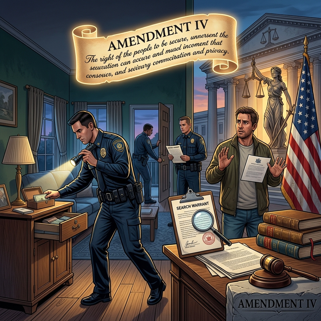 Explore how the Fourth Amendment protects privacy and regulates searches at home, at school, in cars, and in public spaces.