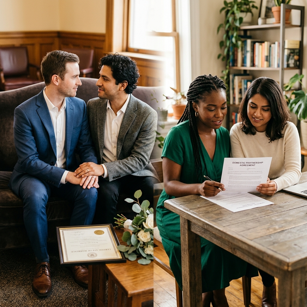 How gay marriage, civil unions, and domestic partnerships differ, interact with the law, and affect everyday rights and responsibilities.