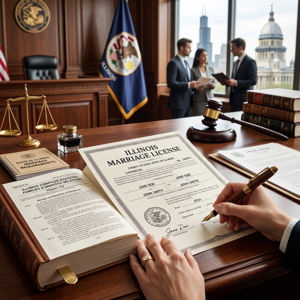 A practical guide to Illinois marriage rules, licenses, eligibility, rights, and common legal pitfalls for couples.
