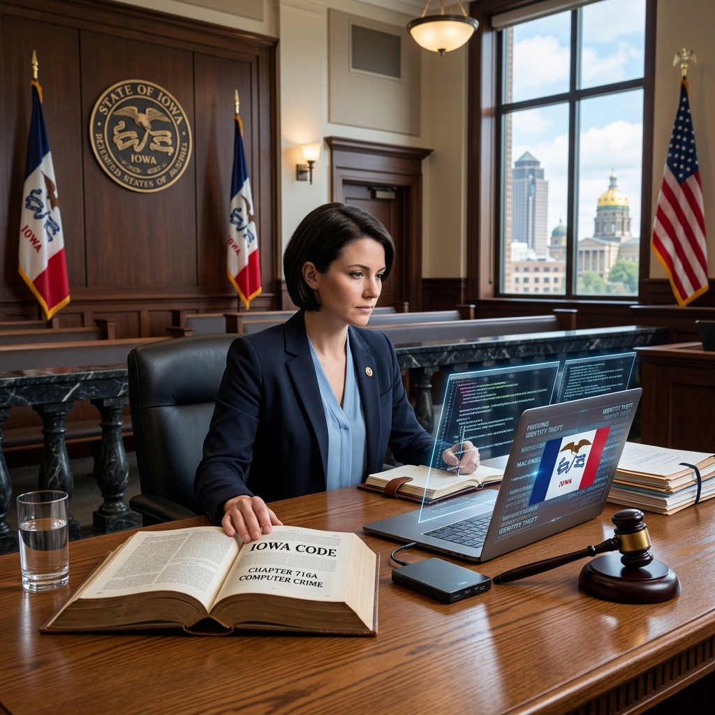 A practical overview of Iowa computer crime statutes, penalties, and legal rights for individuals, businesses, and online users.