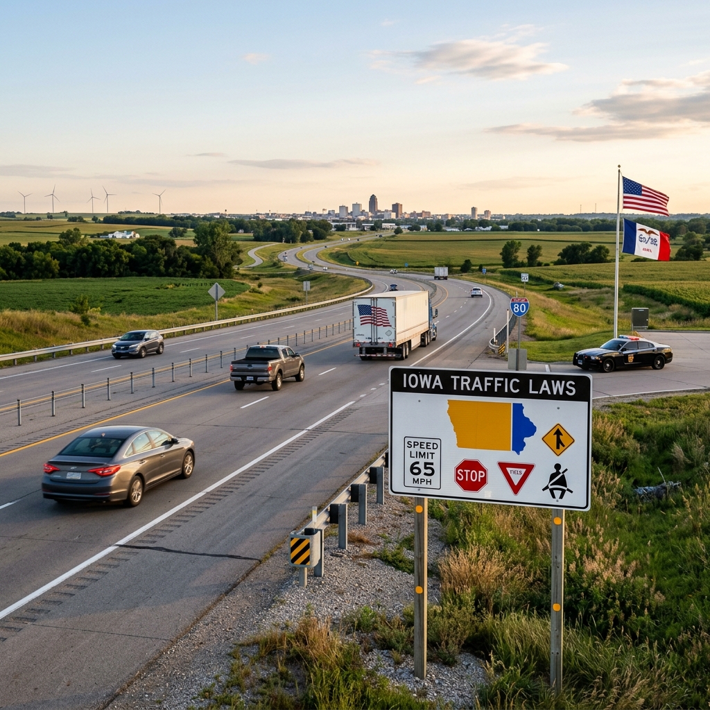 A practical overview of Iowa traffic rules, driver licensing, speed limits, and your rights on the road.